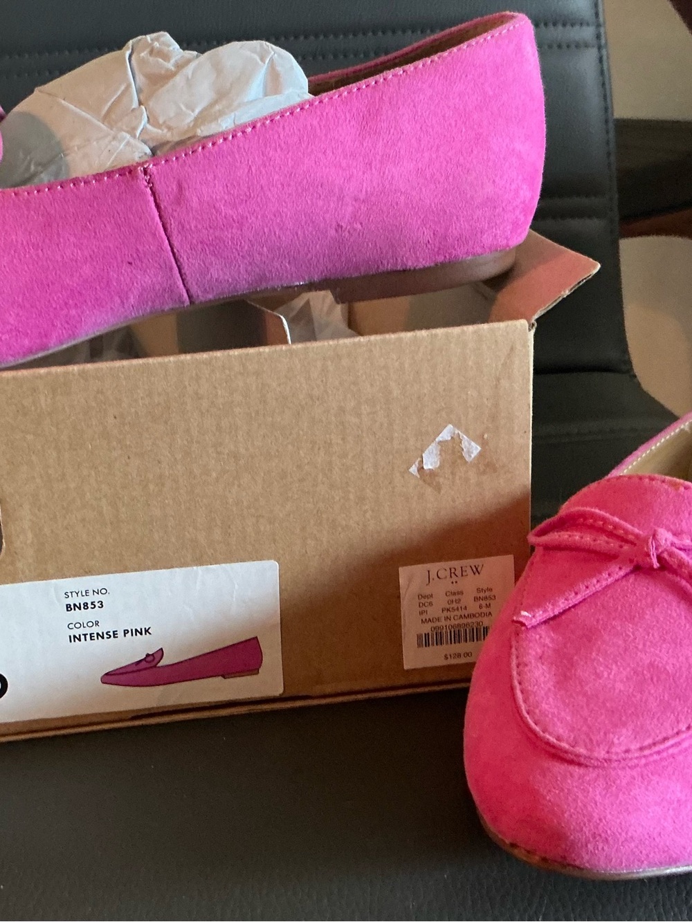 J. Crew Intense Pink Suede Loafers with Bow Detail